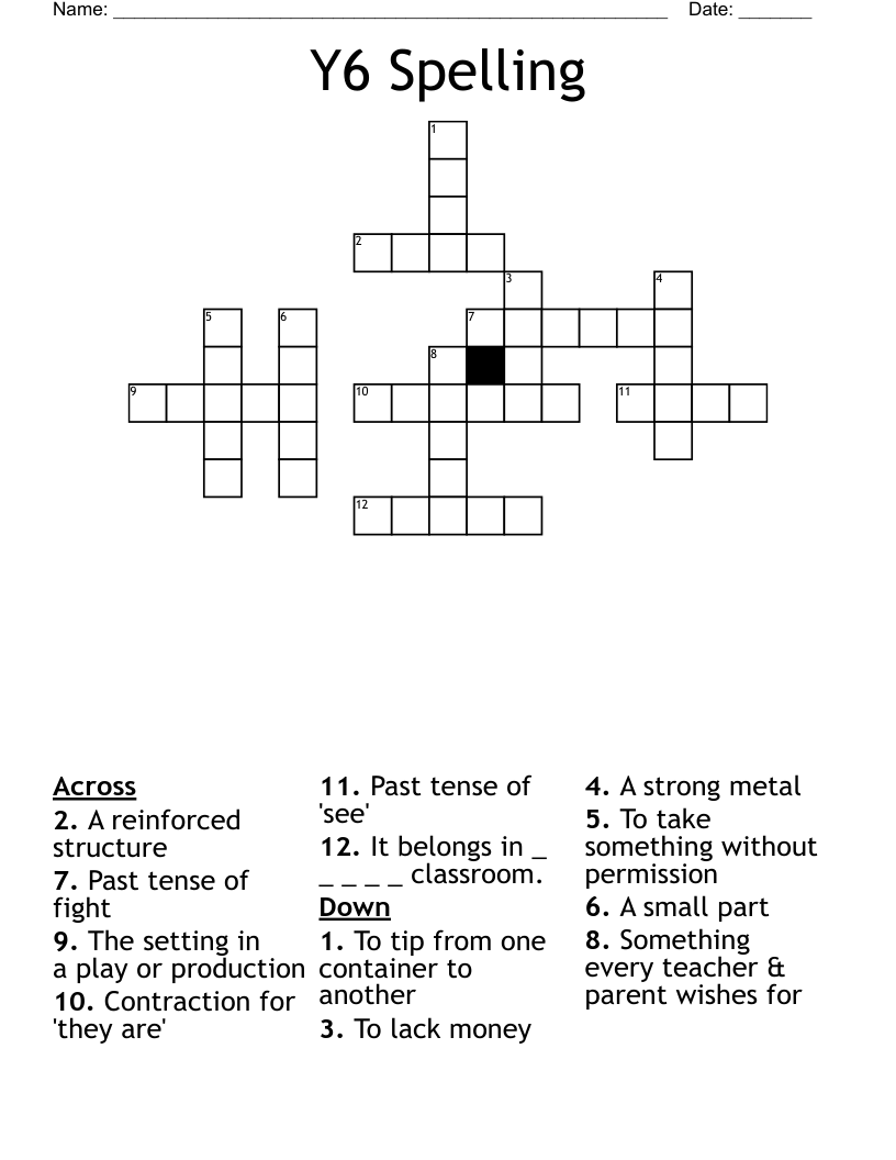 Y6 Spelling Crossword