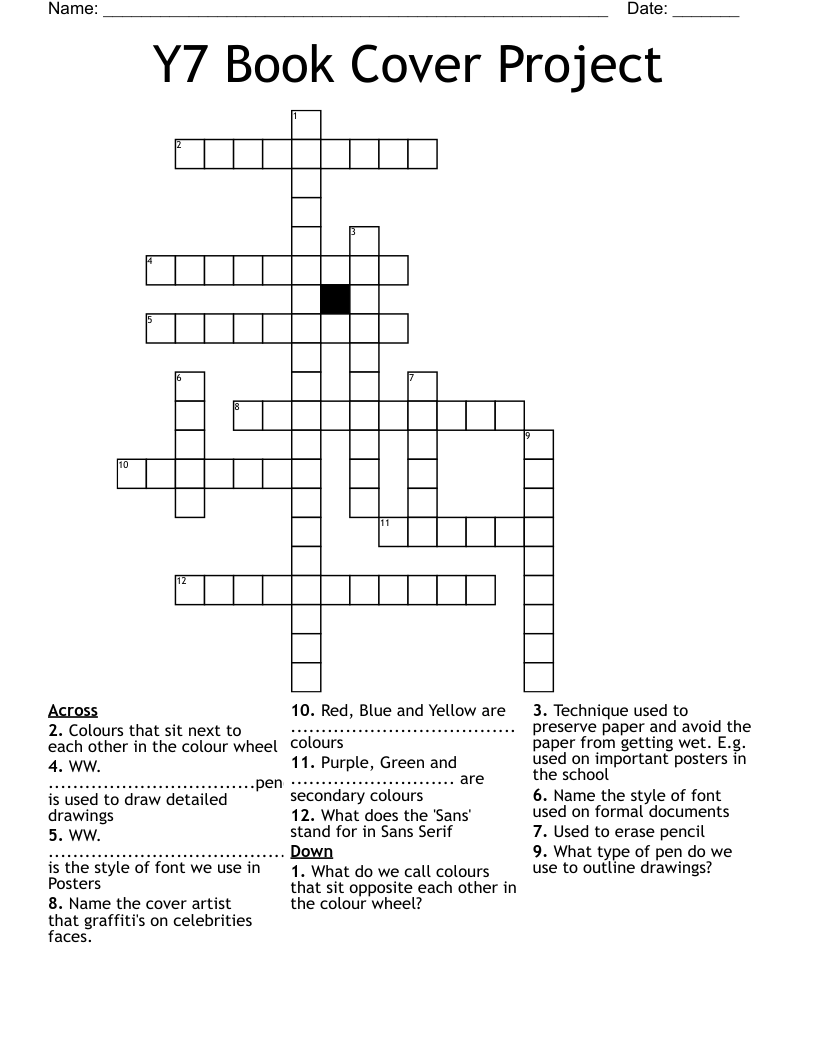 Y7 Book Cover Project Crossword