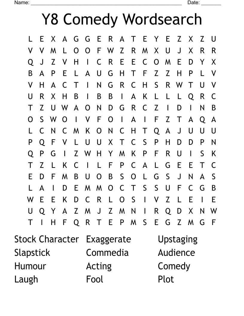 Y8 Comedy Wordsearch