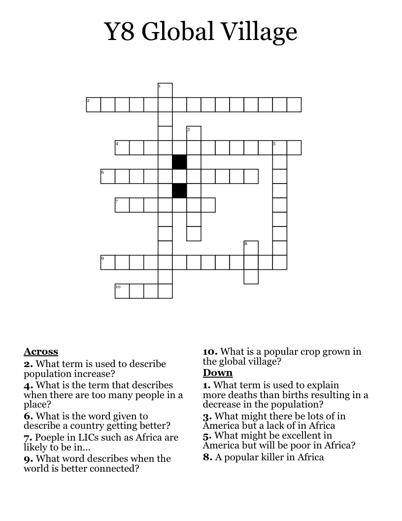 Y8 Global Village Crossword