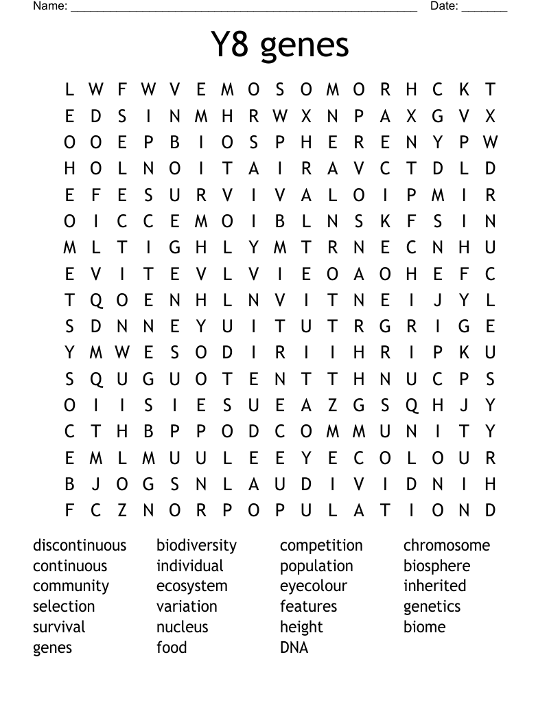 Y8 genes Word Search