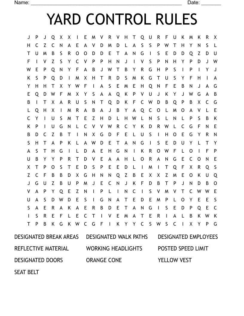 YARD CONTROL RULES Word Search