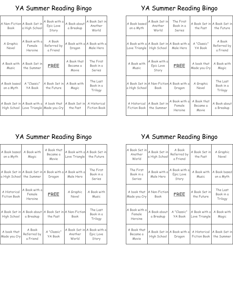 YA Summer Reading Bingo