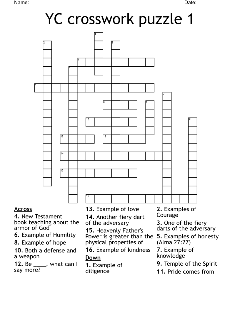 YC crosswork puzzle 1 Crossword
