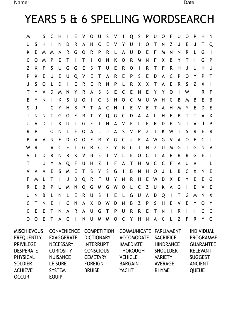 YEARS 5 & 6 SPELLING WORDSEARCH