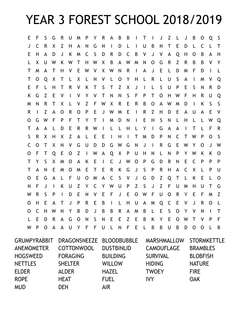 YEAR 3 FOREST SCHOOL 2018/2019 Word Search