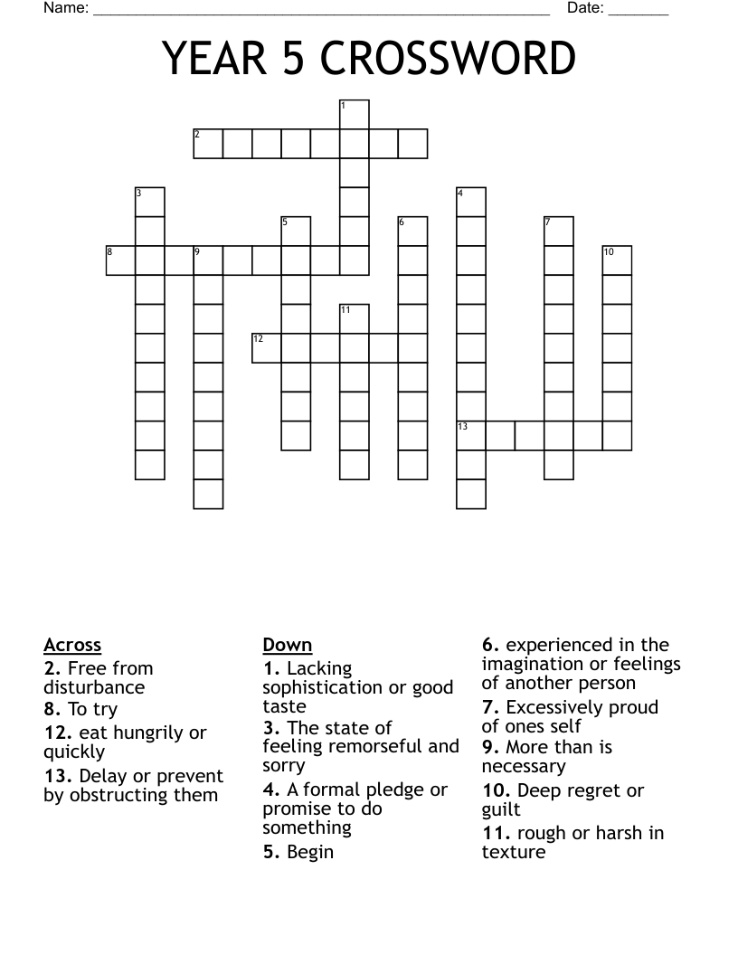 YEAR 5 CROSSWORD