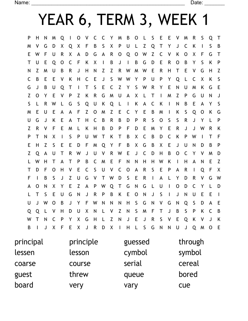 YEAR 6, TERM 3, WEEK 1 Word Search