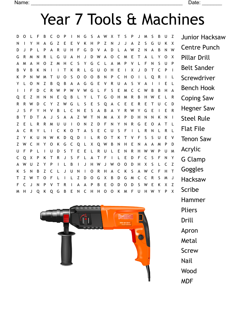 Year 7 Tools & Machines Word Search