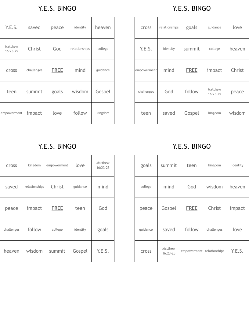 Y.E.S. BINGO