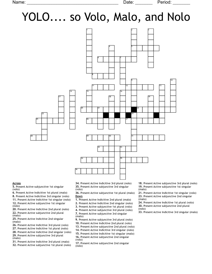 YOLO.... so Volo, Malo, and Nolo Crossword
