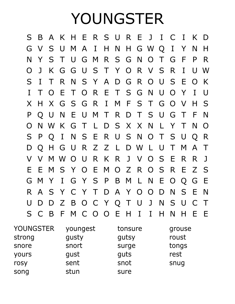 YOUNGSTER Word Search