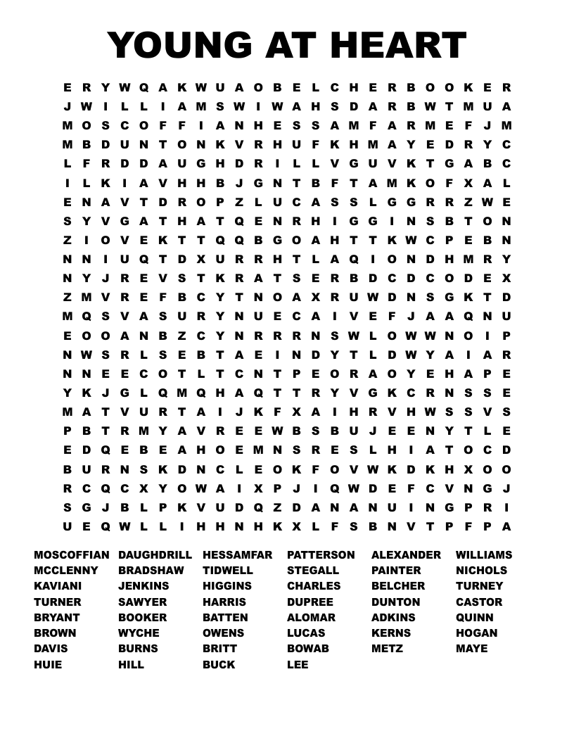 YOUNG AT HEART  Word Search