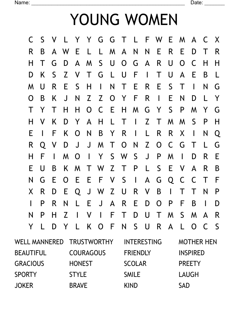YOUNG WOMEN Word Search