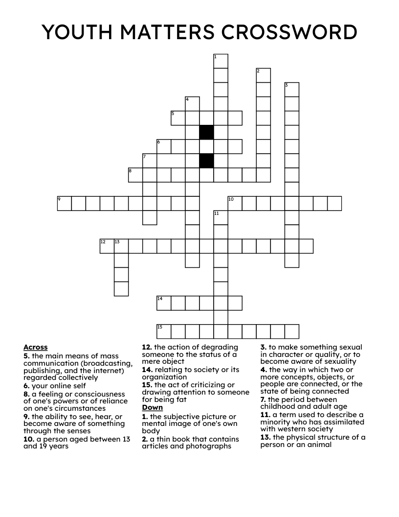 YOUTH MATTERS CROSSWORD