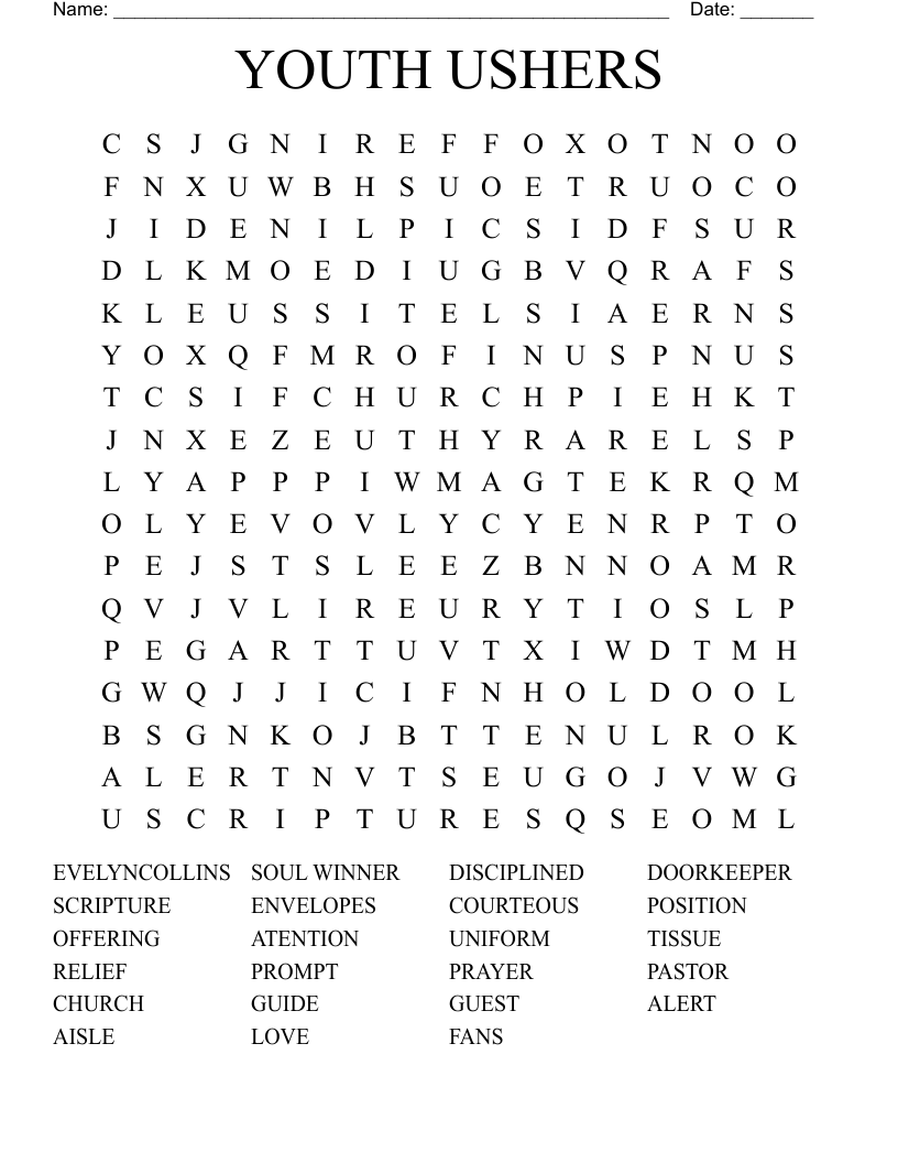 YOUTH USHERS Word Search
