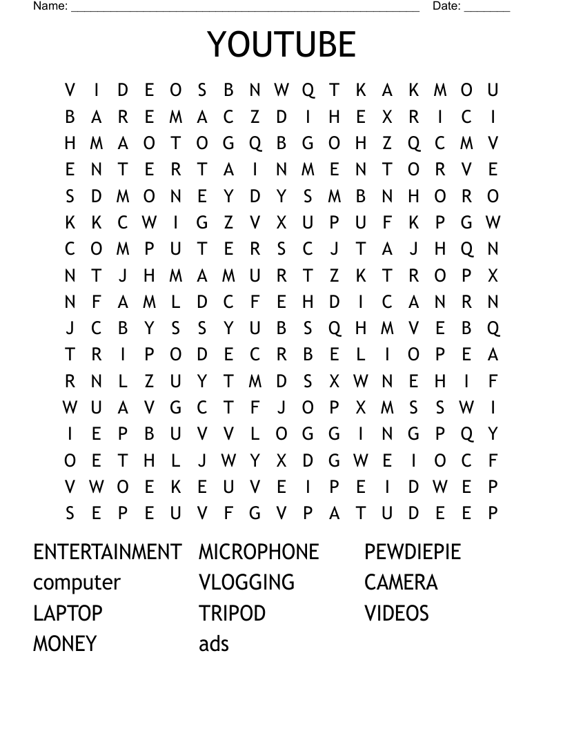 YOUTUBE Word Search