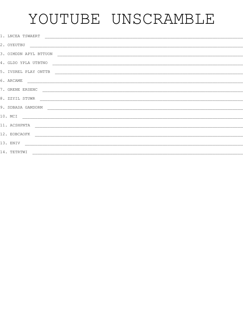 YOUTUBE UNSCRAMBLE