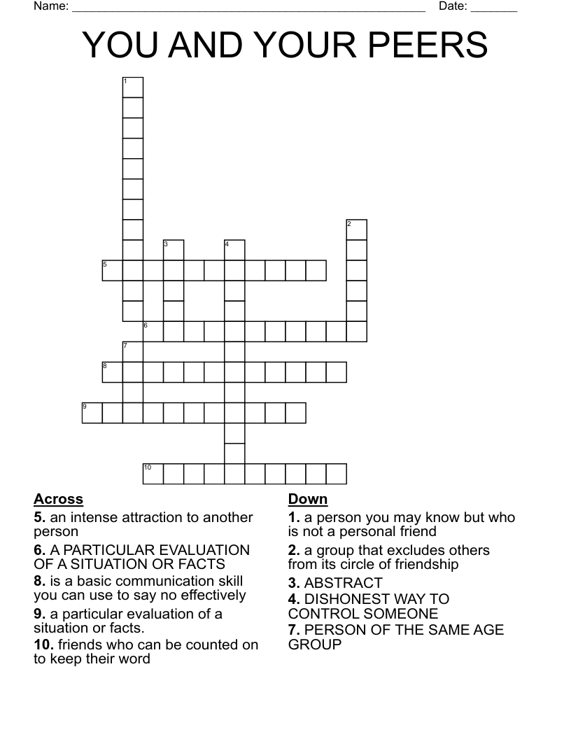 YOU AND YOUR PEERS Crossword