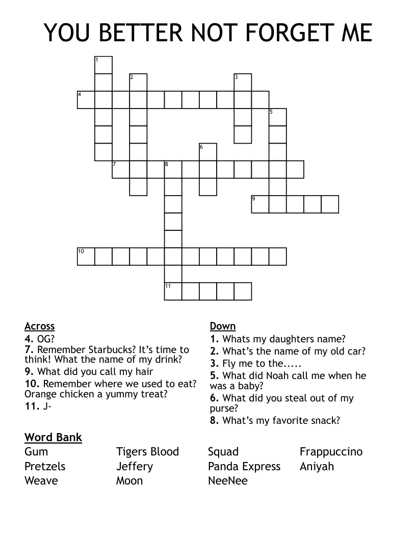 YOU BETTER NOT FORGET ME Crossword