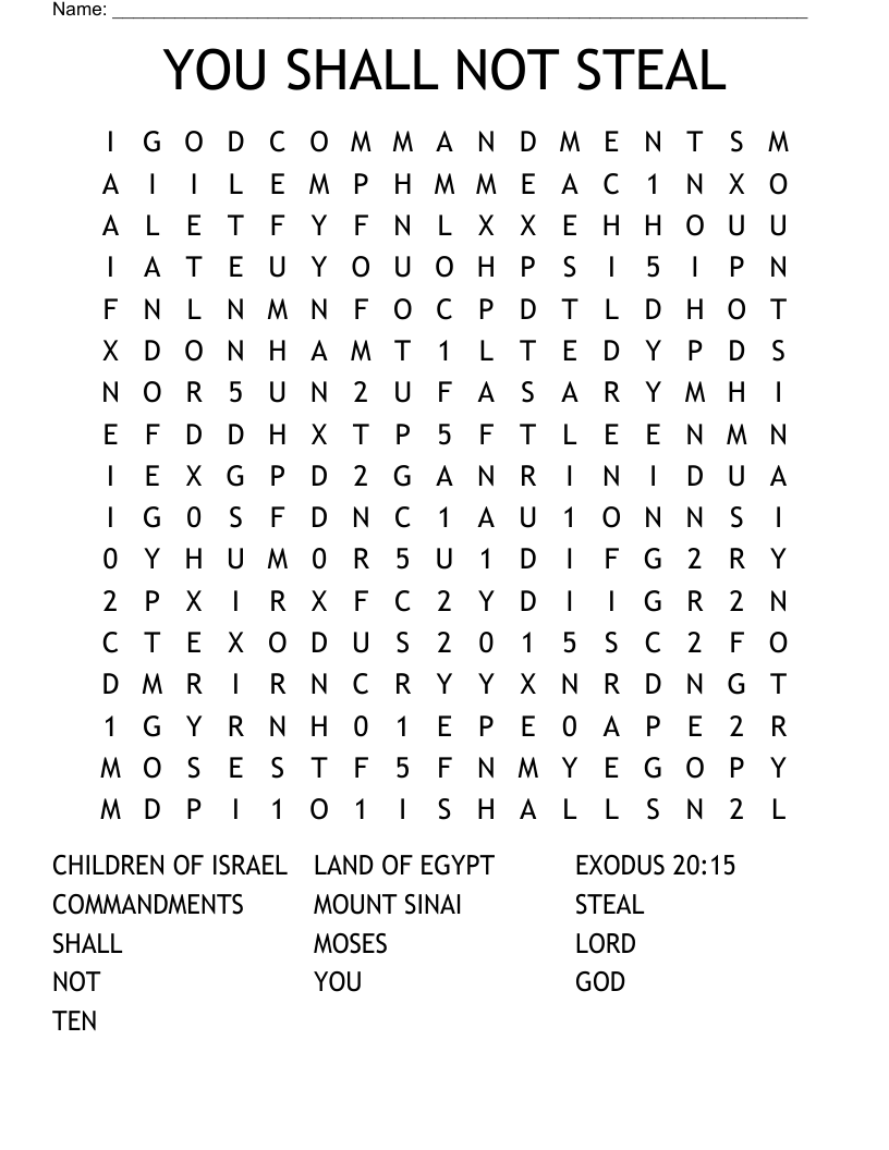 YOU SHALL NOT STEAL Word Search