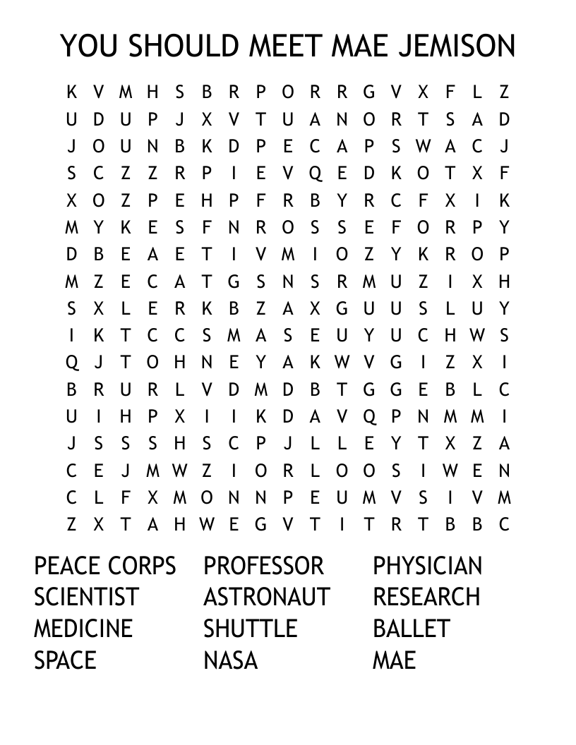YOU SHOULD MEET MAE JEMISON Word Search
