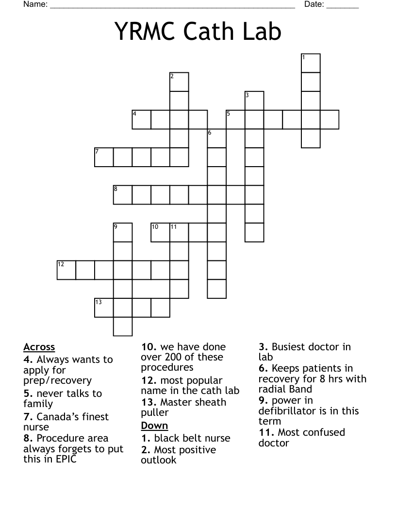 YRMC Cath Lab Crossword