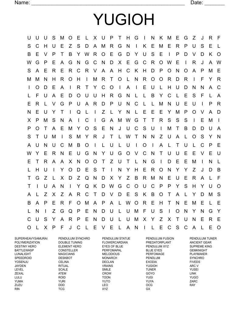YUGIOH  Word Search