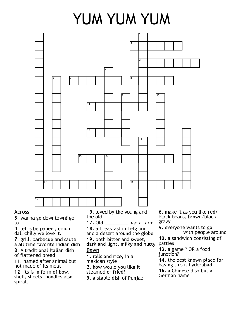 YUM YUM YUM Crossword