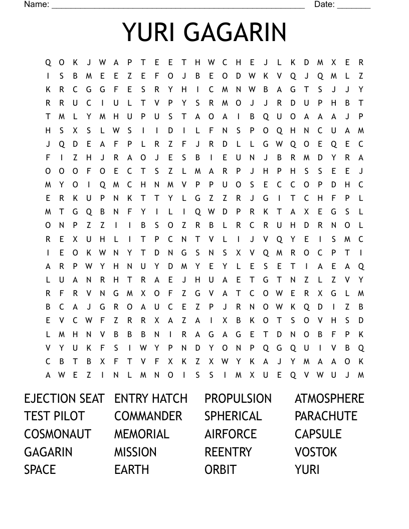 YURI GAGARIN Word Search