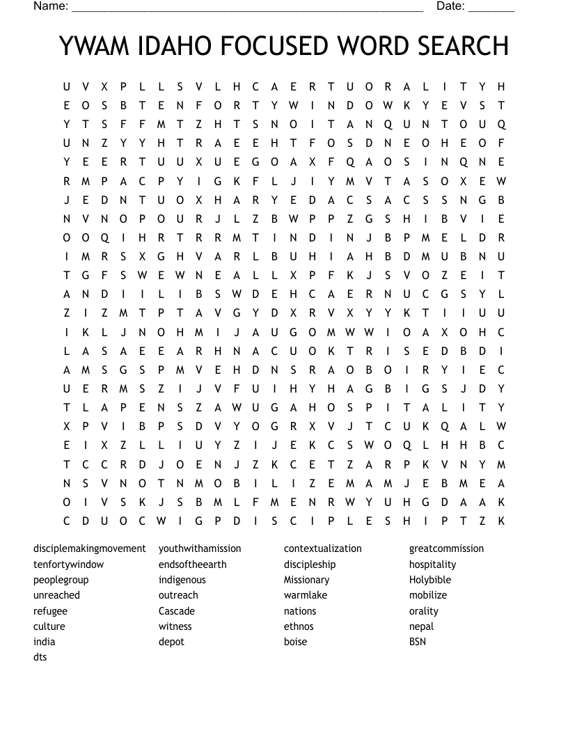 YWAM IDAHO FOCUSED WORD SEARCH