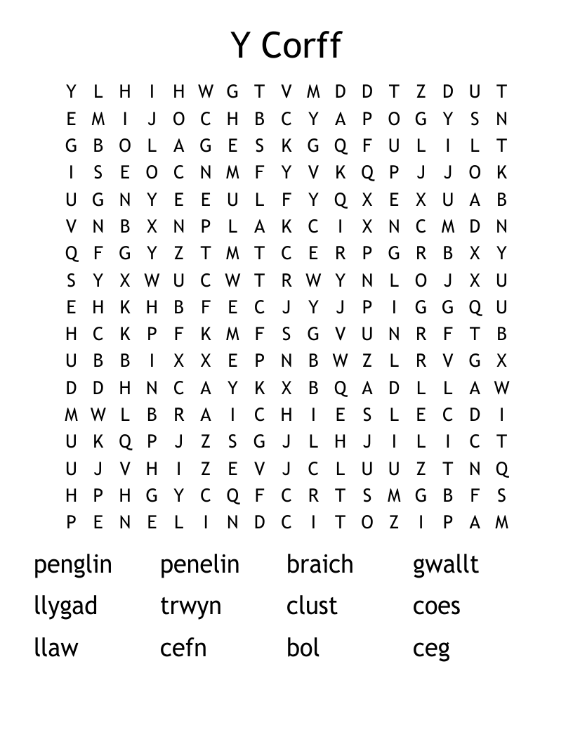 Y Corff Word Search