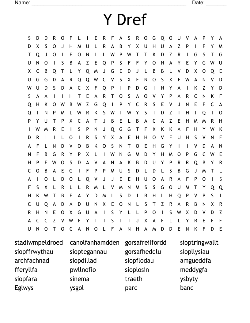 Y Dref Word Search