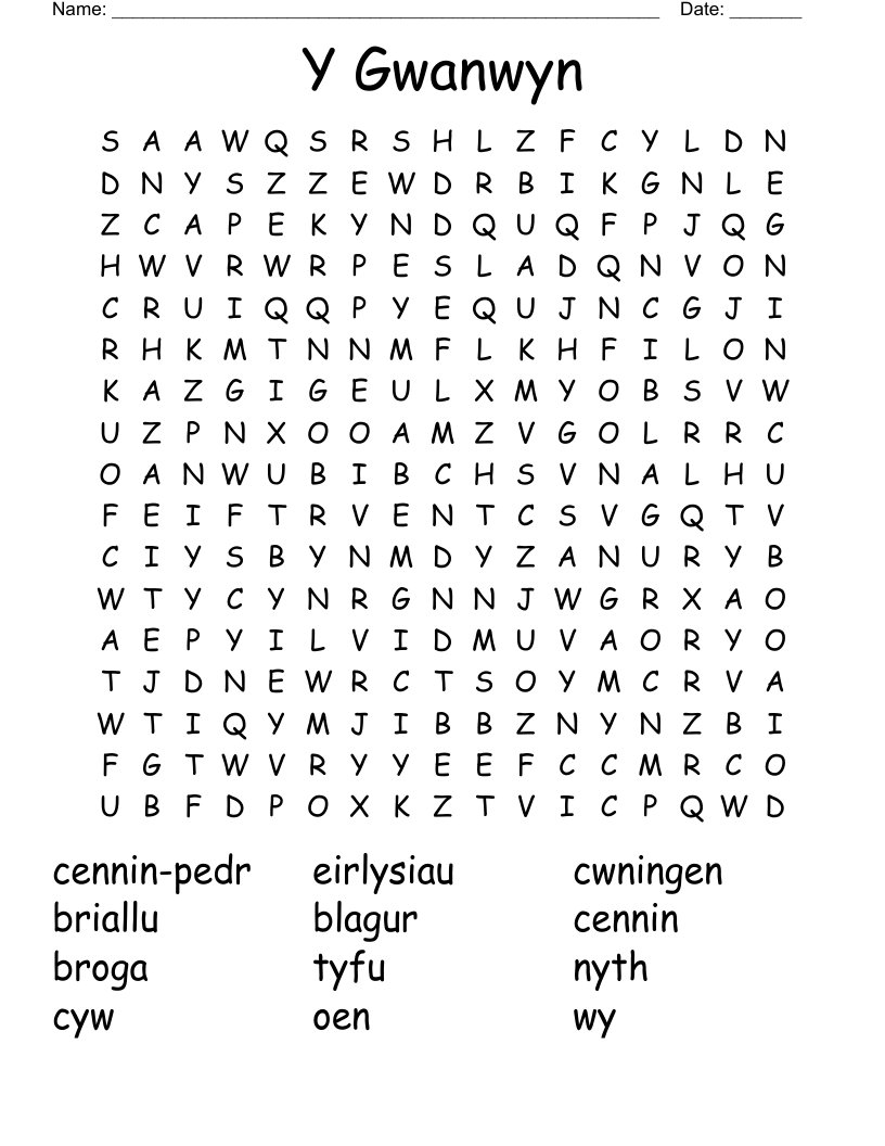 Y Gwanwyn Word Search