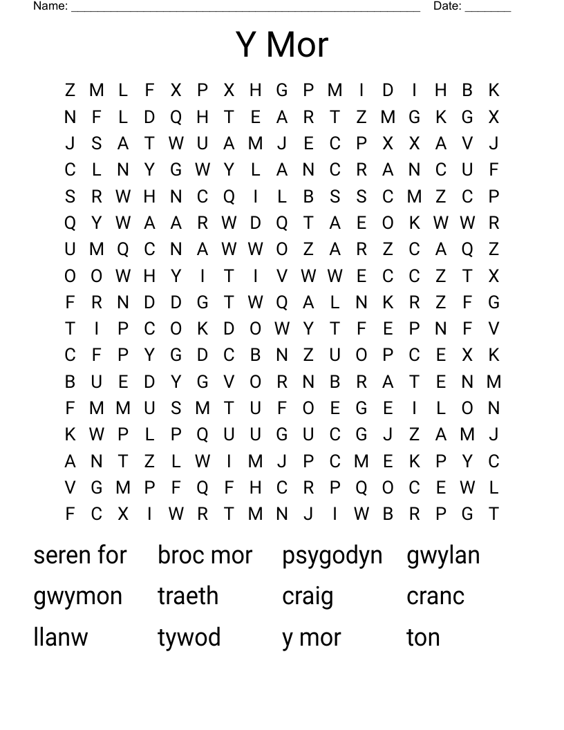 Y Mor Word Search