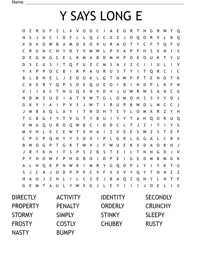 Y SAYS LONG E Word Search