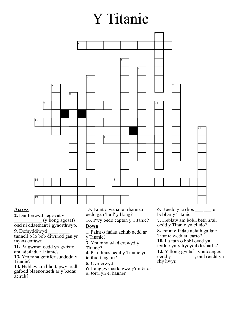 Y Titanic Crossword