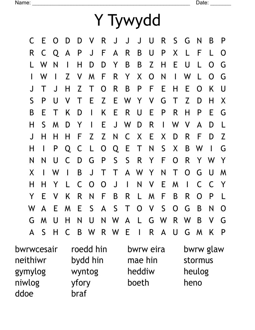 Y Tywydd Word Search