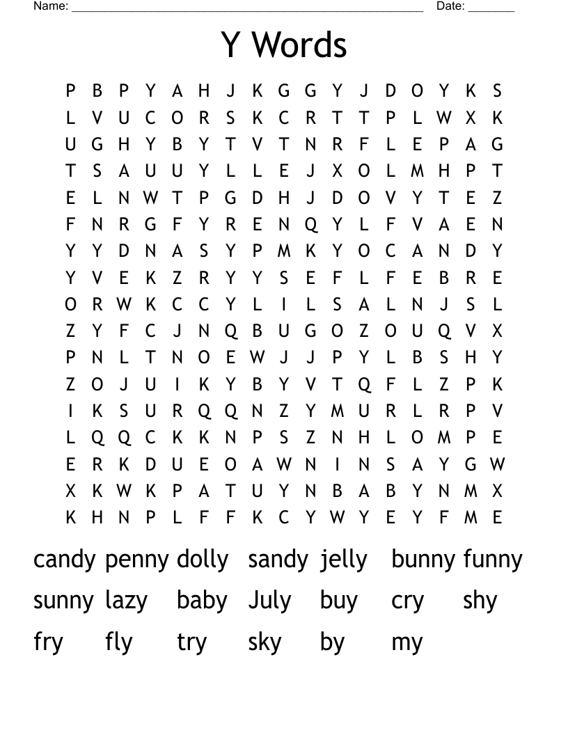 Y Words Word Search