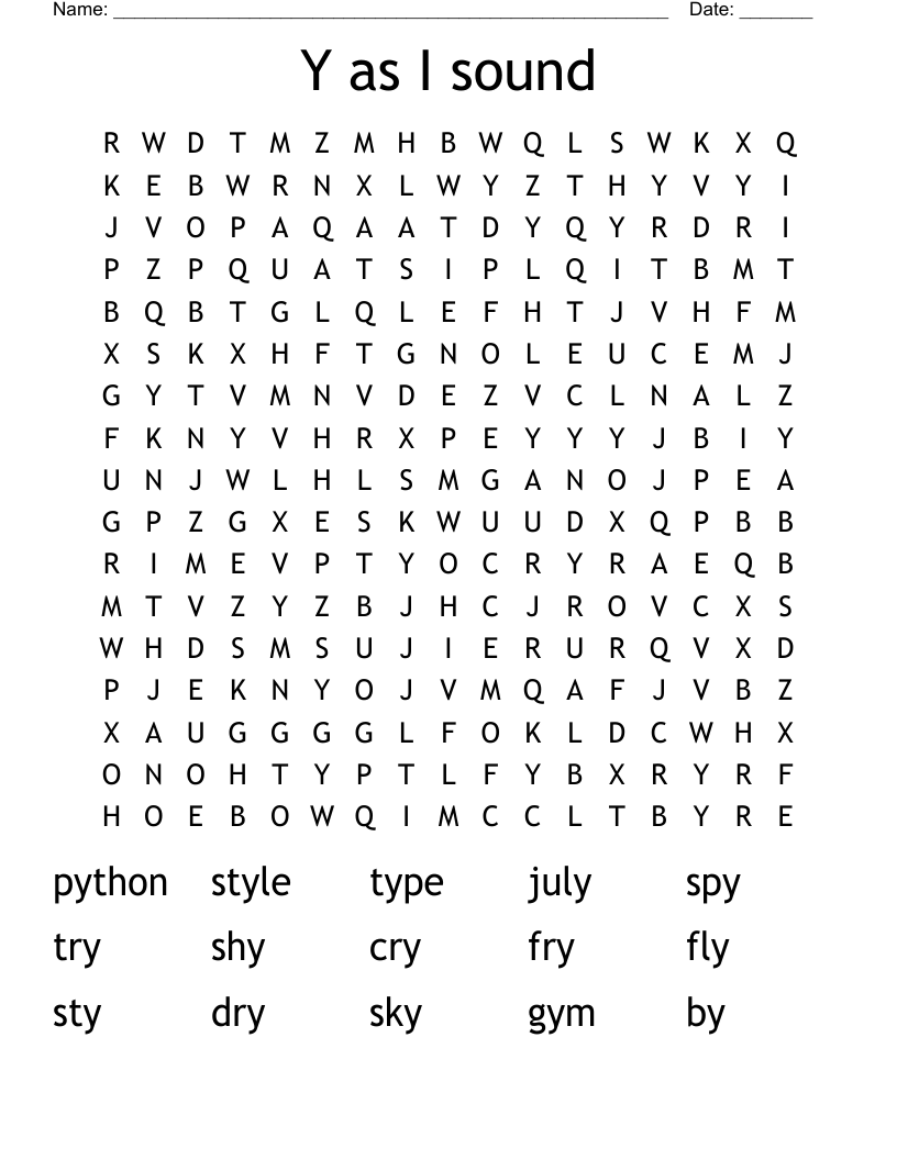 Y as I sound Word Search
