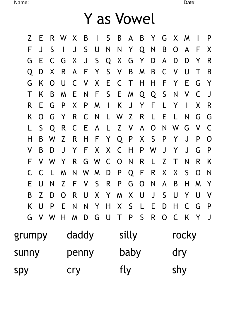Y as Vowel Word Search