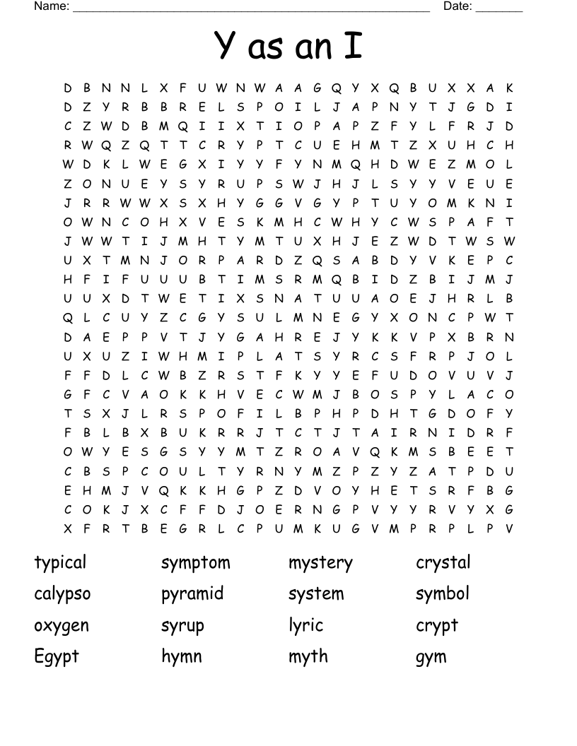 Y as an I Word Search
