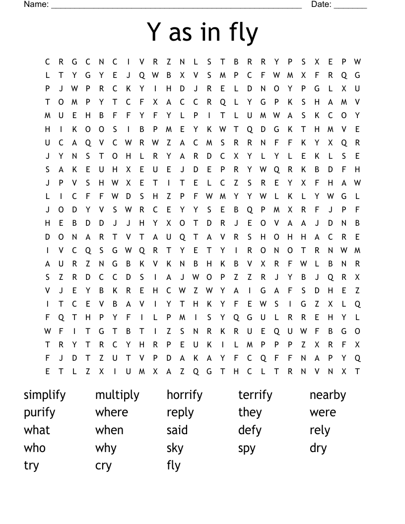 Y as in fly Word Search