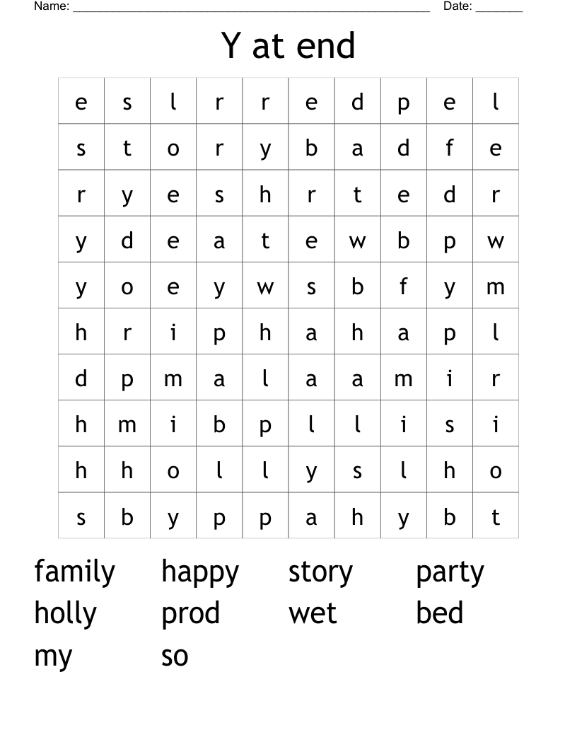 Y at end Word Search