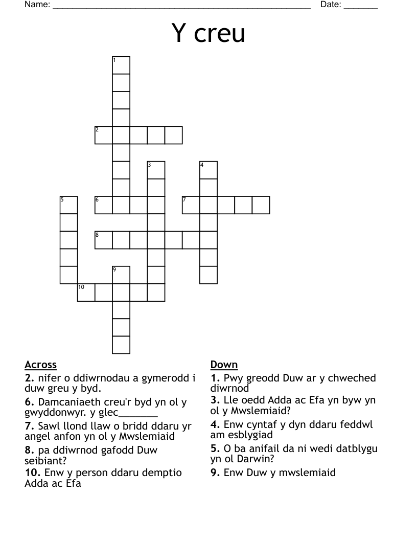 Y creu Crossword