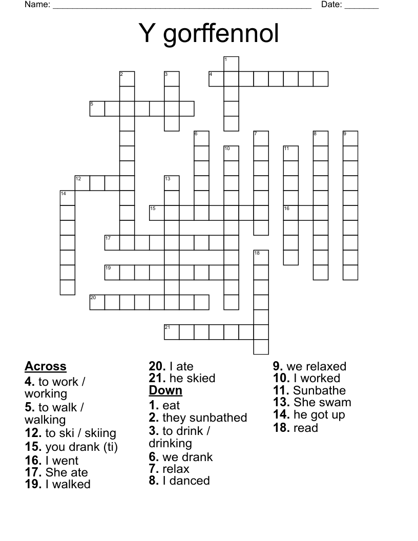 Y gorffennol Crossword