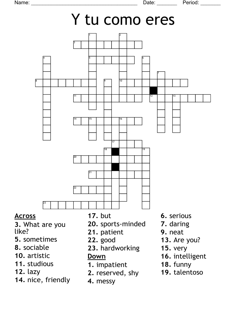Y tu como eres Crossword