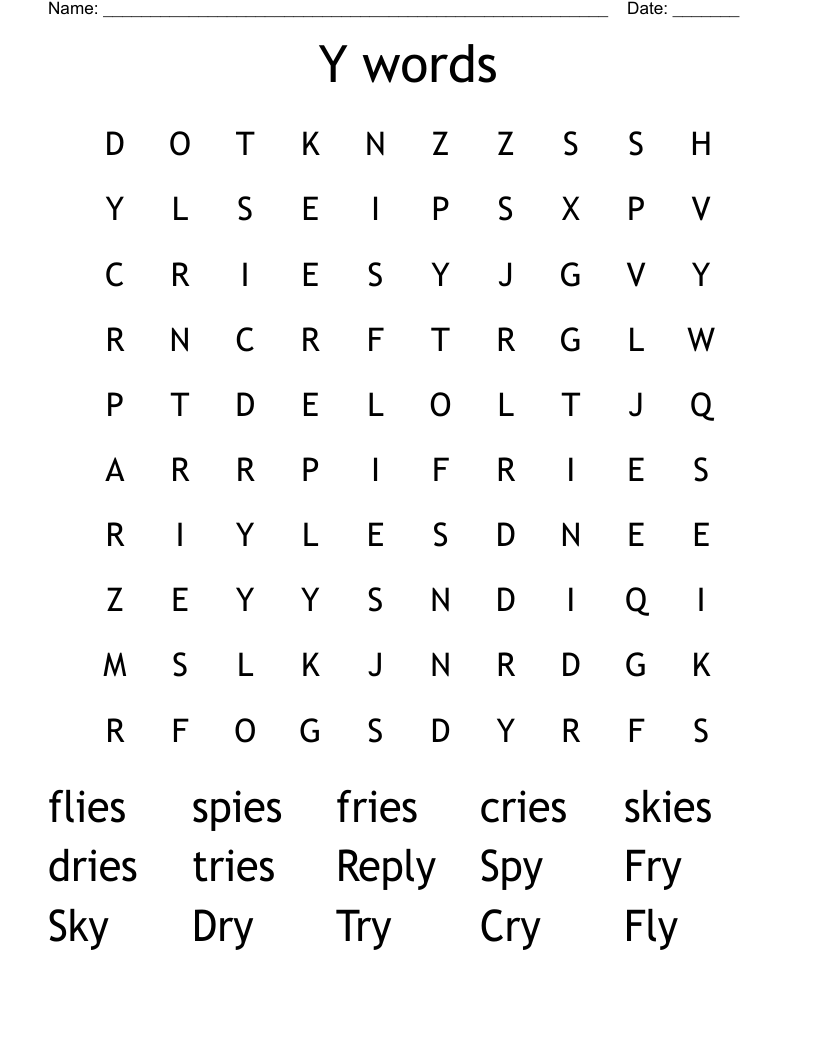 Y words Word Search