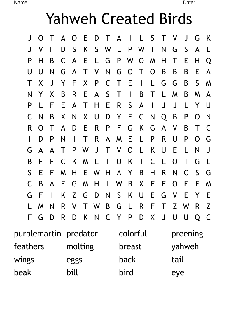 Yahweh Created Birds Word Search