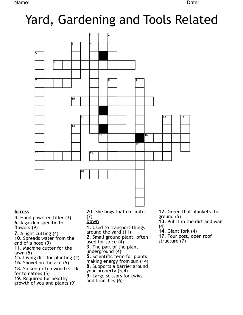 Yard, Gardening and Tools Related Crossword